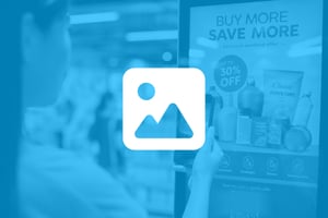 Consumer scanning smartphone at retail display showing buy more save more promotion with CPG product categories